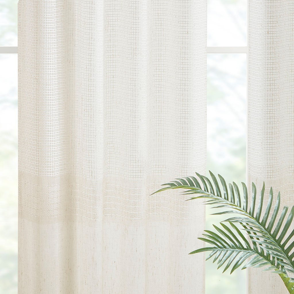 Yarn Dye Sheer Curtain Panel Pair 2 Pcs Window Panels Ivory Polyester