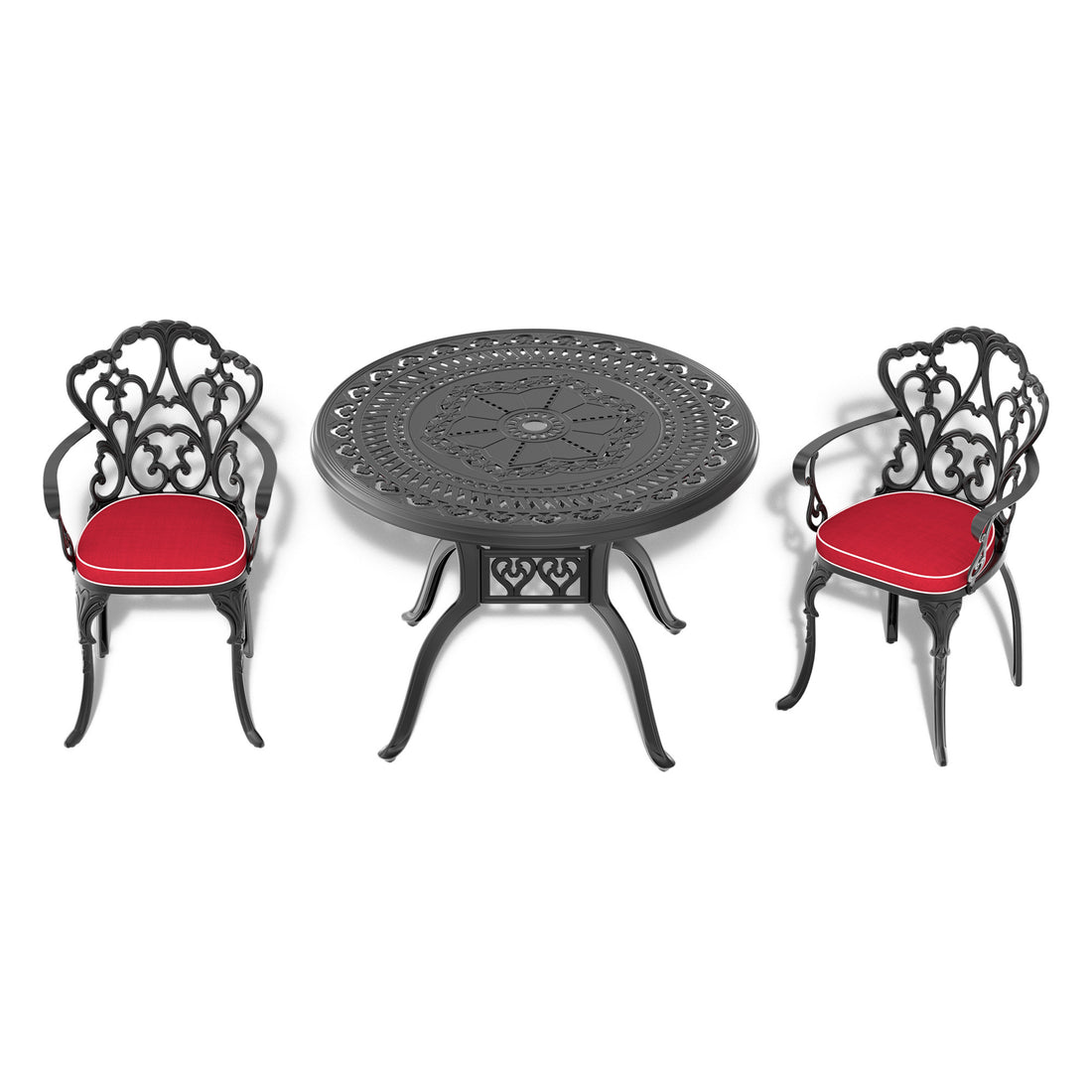 Cushions In Random Colors 3 Piece Set Of Cast Aluminum Patio Furniture With Cushions Yes Complete Patio Set Black Seats 2 Rust Resistant Frame Water Resistant Cushion Garden & Outdoor Complete Patio Sets Aluminium