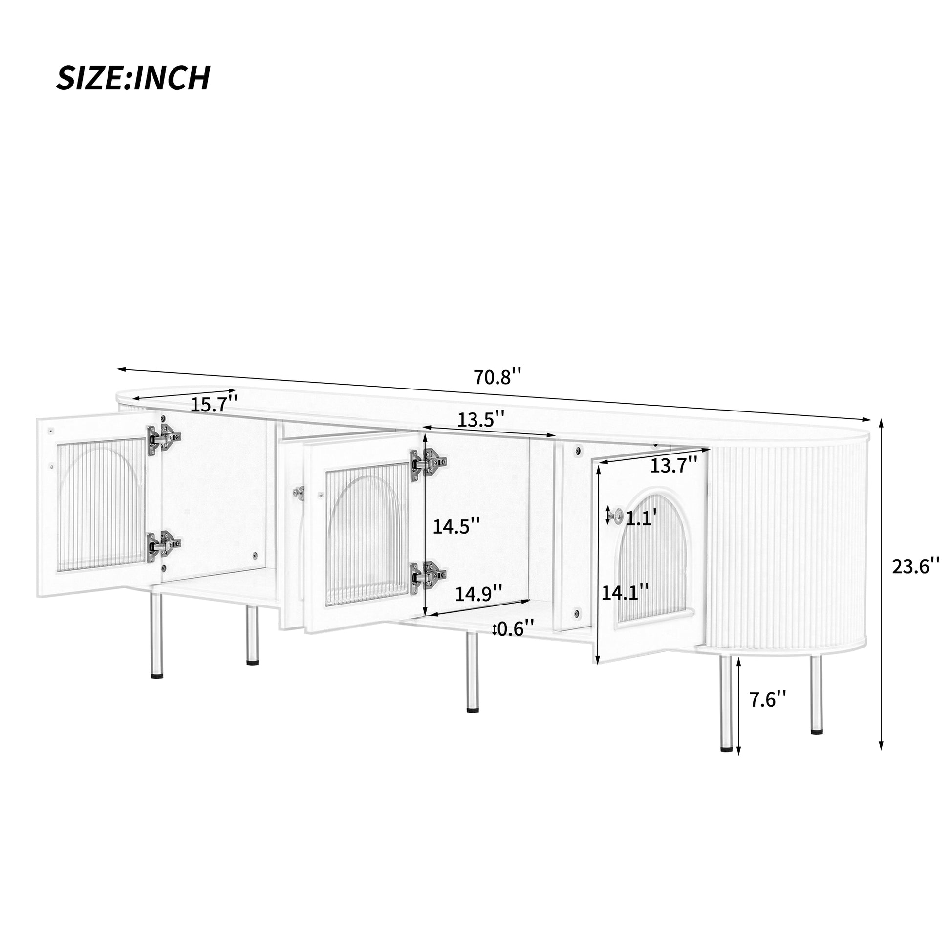 Modern Tv Stand For Tvs Up To 80 Inches, Entertainment Center With 4 Cabinets, Wood Media Console With Metal Legs And Handles For Living Room, White White 70 79 Inches Mdf