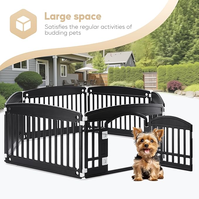 Dog Playpen, 24" Exercise 6 Panel Pet Playpen With Door, Safe And Secure, Folding And Portable Puppy Playpen For Puppies And Small Dogs, Black Black Plastic