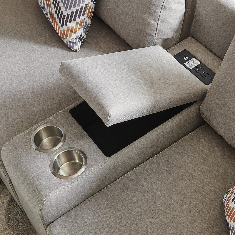 Amira 105.9" Beige Fabric Reversible Sectional Sofa With Usb Console And Ottoman Beige Fabric