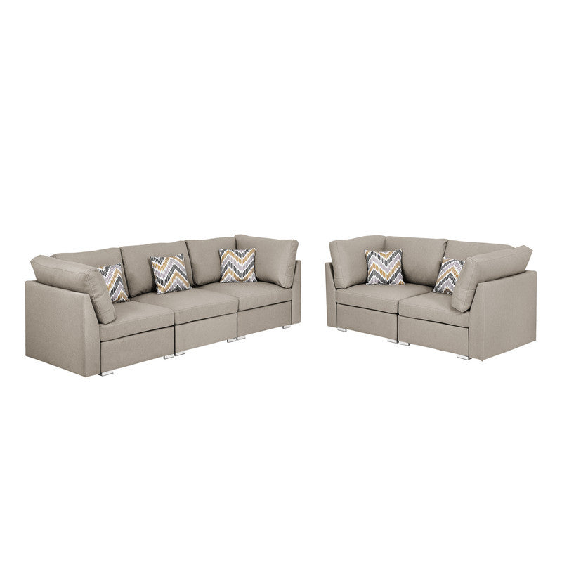 Amira Beige Fabric Sofa And Loveseat Living Room Set With Pillows Beige Fabric