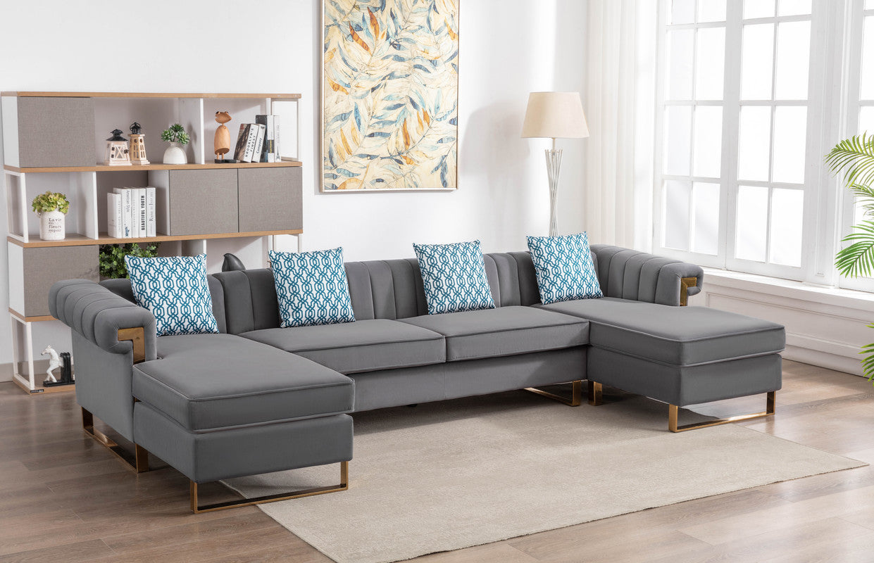 Maddie 128" Gray Velvet 5 Seater Double Chaise Sectional Sofa Gray Velvet