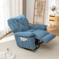 Blue Relaxing Recliner Chair,Soft Artificial Fleece, Overstuffed, Swivel, Glider, Side Pocket Blue Manual Push Button Wood Bedroom Medium Soft Tight Back Heavy Duty Modern Push Button Oak Cotton