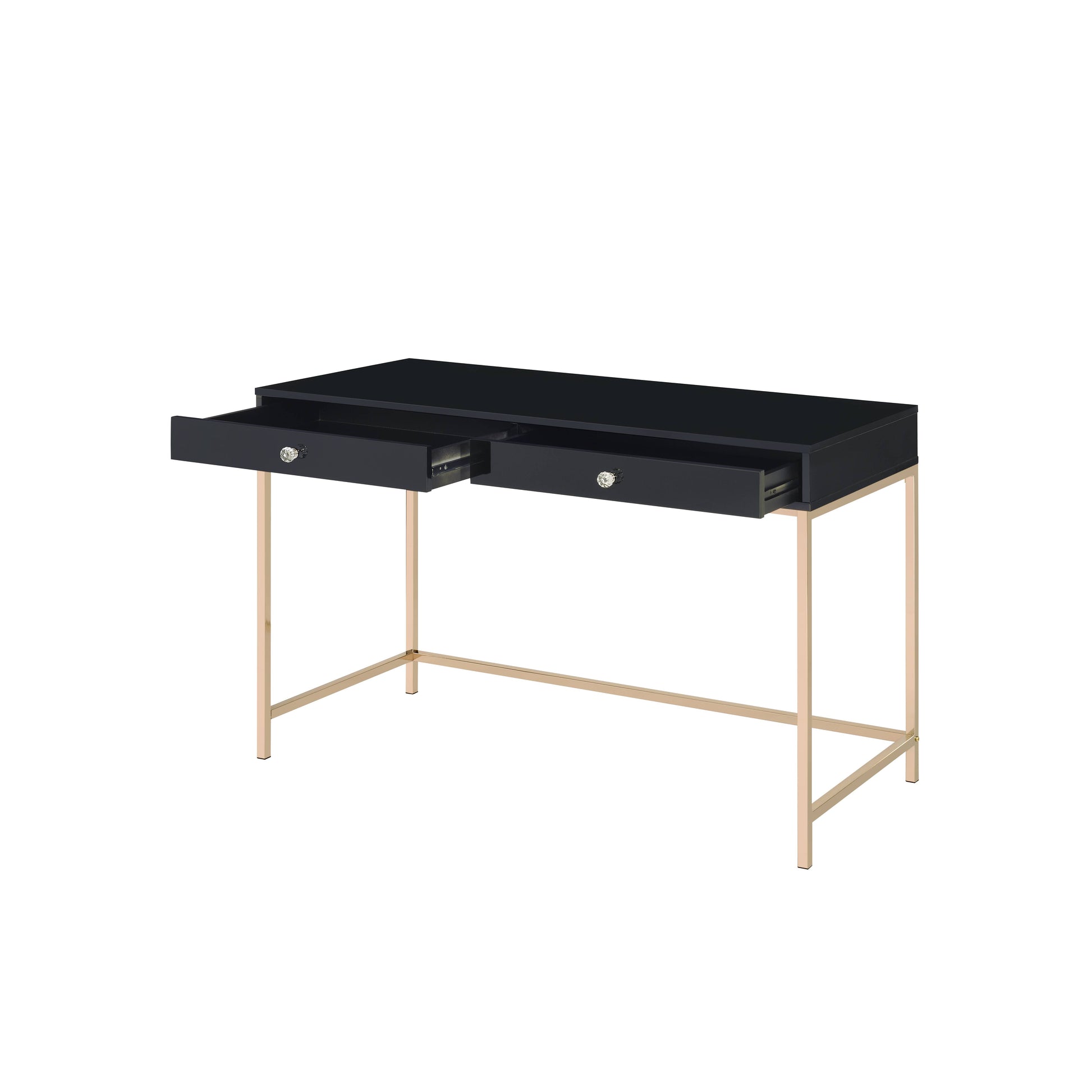 Ottey Black High Gloss & Gold Finish Writing Desk Black Metal,Synthetic Wood