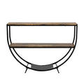 Rustic Industrial Design Demilune Shape Textured Metal Distressed Wood Console Table Distressed Brown Distressed Brown Mdf
