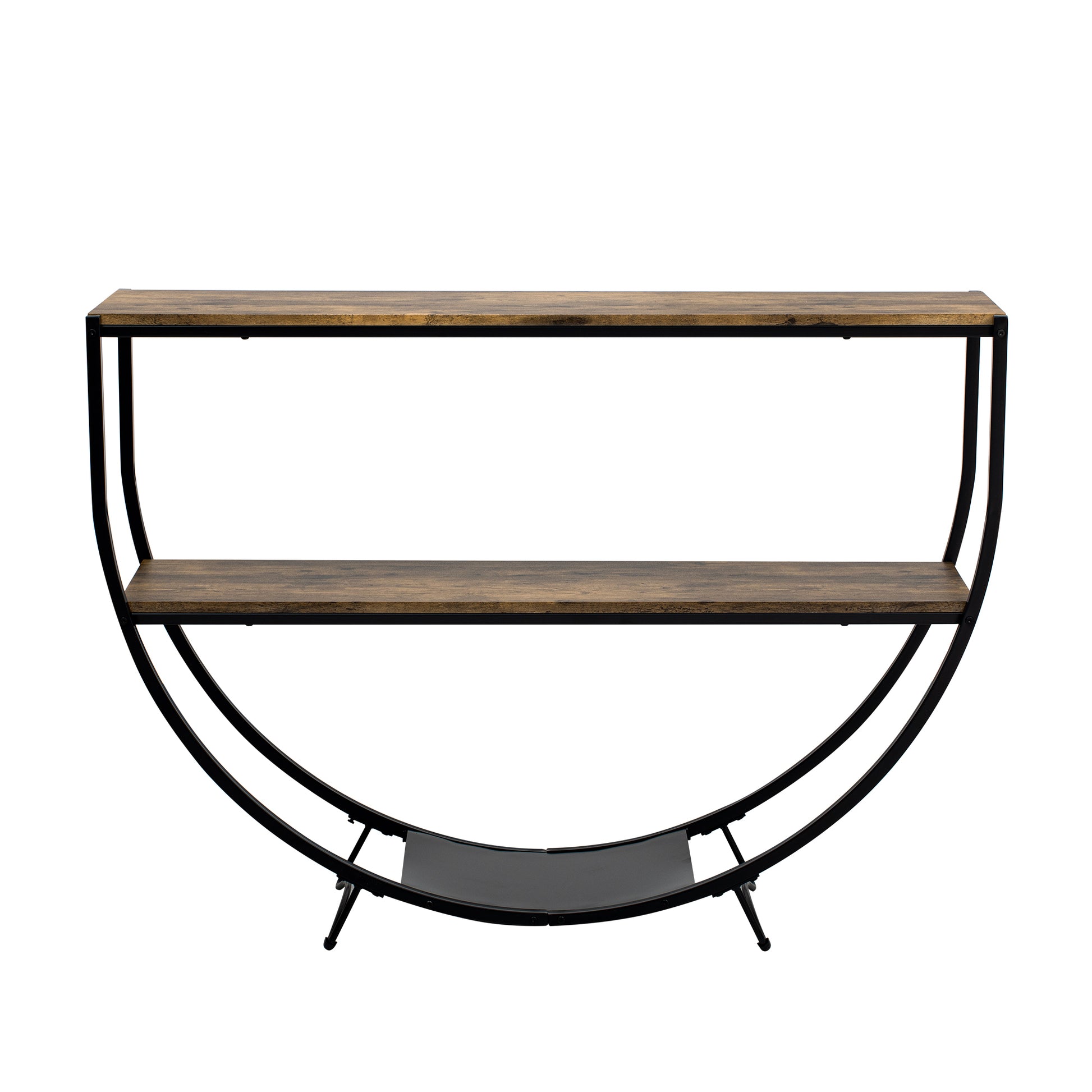 Rustic Industrial Design Demilune Shape Textured Metal Distressed Wood Console Table Distressed Brown Distressed Brown Mdf