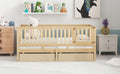 Twin Size Wood Daybed With Fence Guardrails And 2 Drawers, Split Into Independent Floor Bed & Daybed, Natural Old Sku :Lp000881Aan Twin Natural Solid Wood Mdf