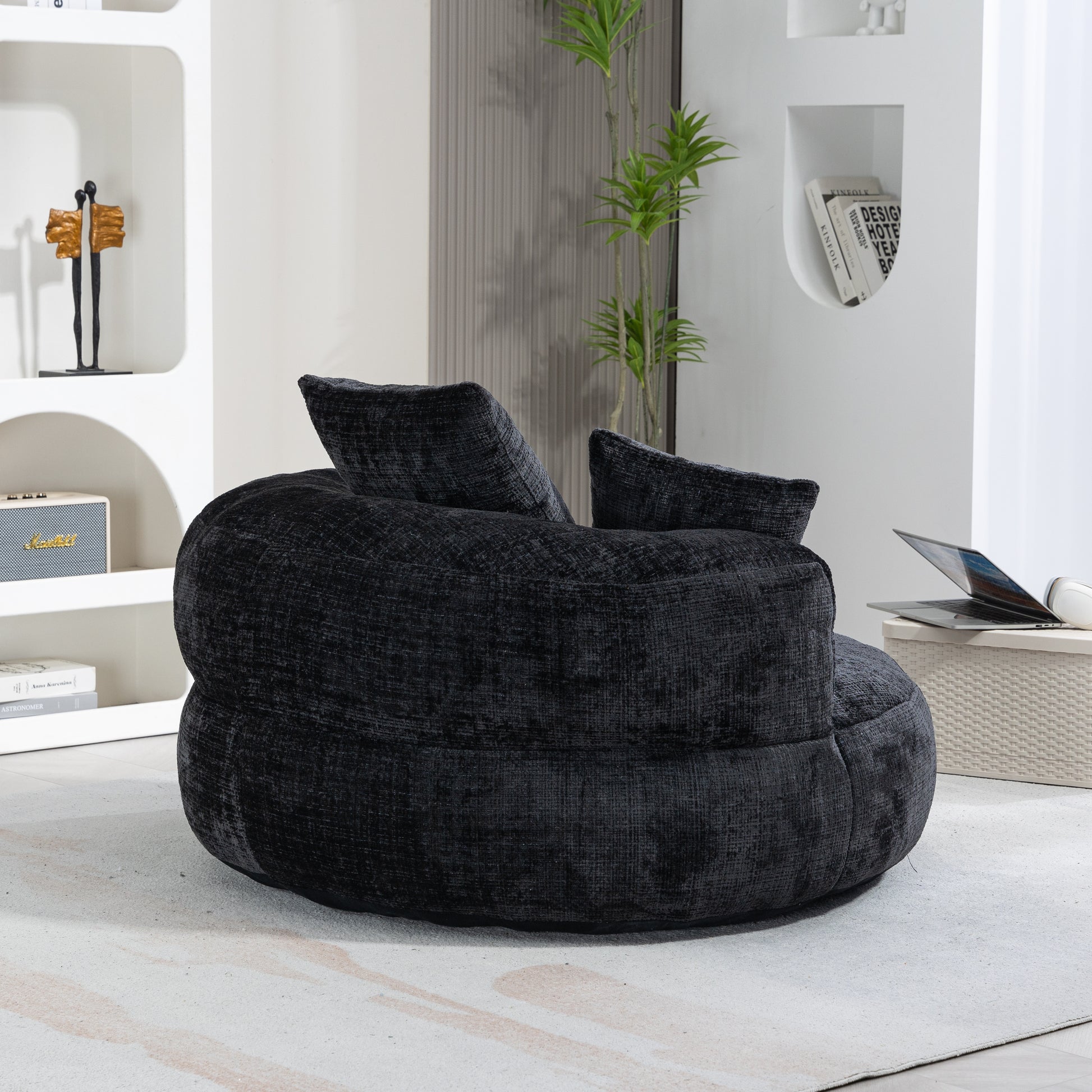Coolmore Lazy Sofa Durable Comfort Lounger High Back Bean Bag Chair Couch With Three Pillows For Adults And Kids, Indoor & Outdoor, Single Gaming Sofa Chair For Bedroom,Office Black Chenille Black Foam Chenille 1 Seat