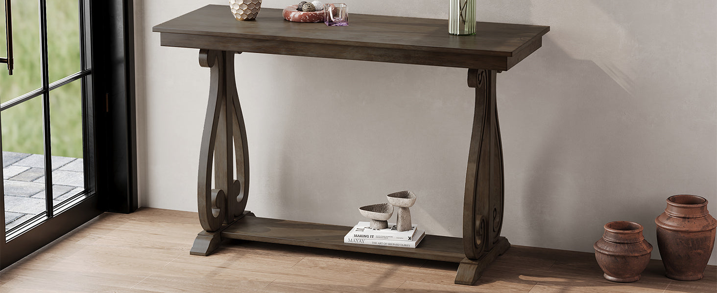 48 Inch Rustic Vintage Console Tablefarmhouse Style Entryway Table With Open Shelf And Sturdy Construction For Entryway And Living Room Walnut Walnut Distressed Finish Primary Living Space Antique,Rustic,Vintage Open Storage Console Tables Brushed
