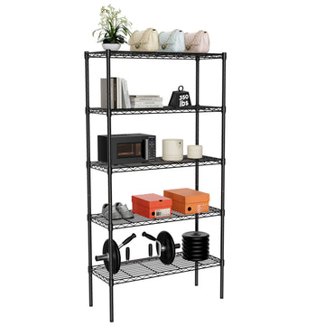 Storage Shelving Unit, Adjustable Metal Wire Racks Heavy Duty Standing Shelf Organizer For Kitchen, Closet, Pantry, Garage, Bathroom, Laundry,5 Tier Black Iron