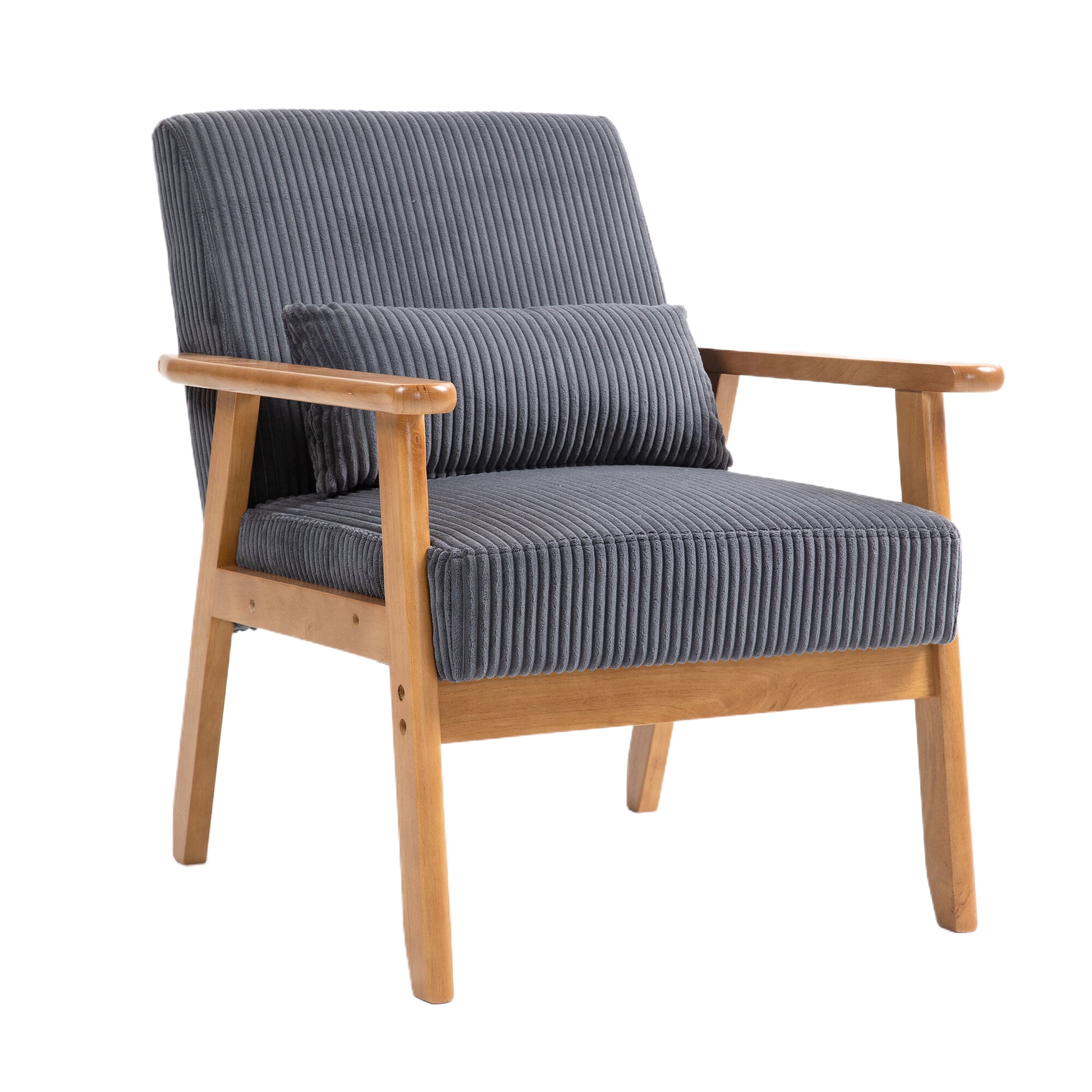 Leisure Chair With Solid Wood Armrest And Feet, Leisure Chair, Wood Frame, Velvet, L, Solid Rubber Wood Legs, Mid Century Modern Accent Chair, For Living Room Bedroom Studio Chair Dark Gray Corduroy