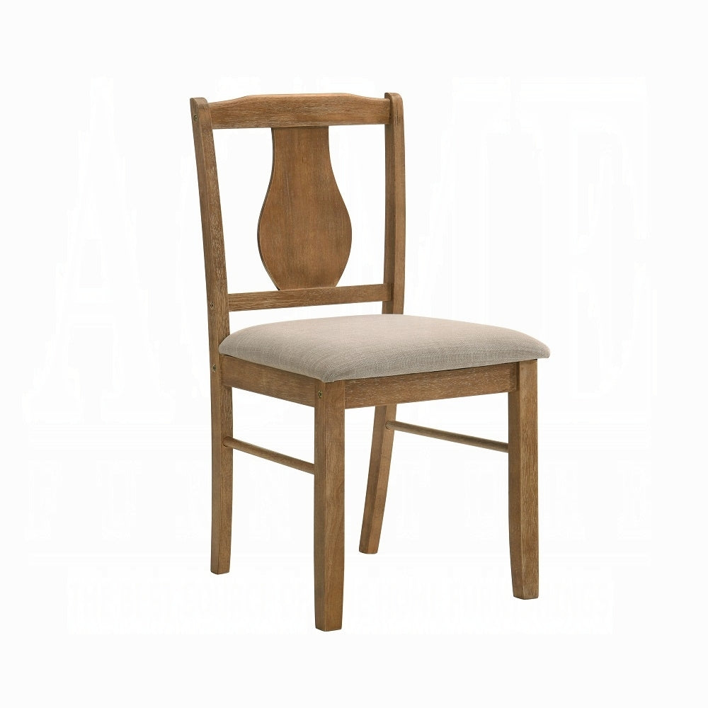 Weathered Oak 5 Piece Dining Set With Upholstered Seat Upholstered Chair Wood Oak Solid Back Seats 4 Wood Dining Room Fixed Table 4 Leg Rectangular Dining Table With Chair Wood Fabric