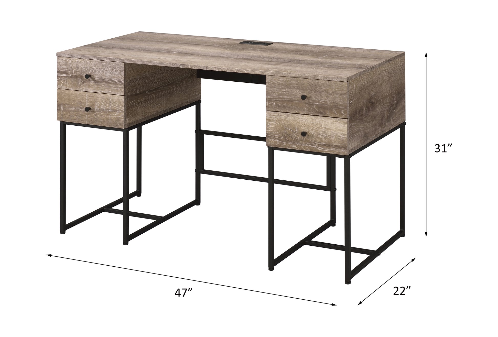 Desirre Rustic Oak & Black Finish Wirting Desk W Usb Port Oak Synthetic Wood