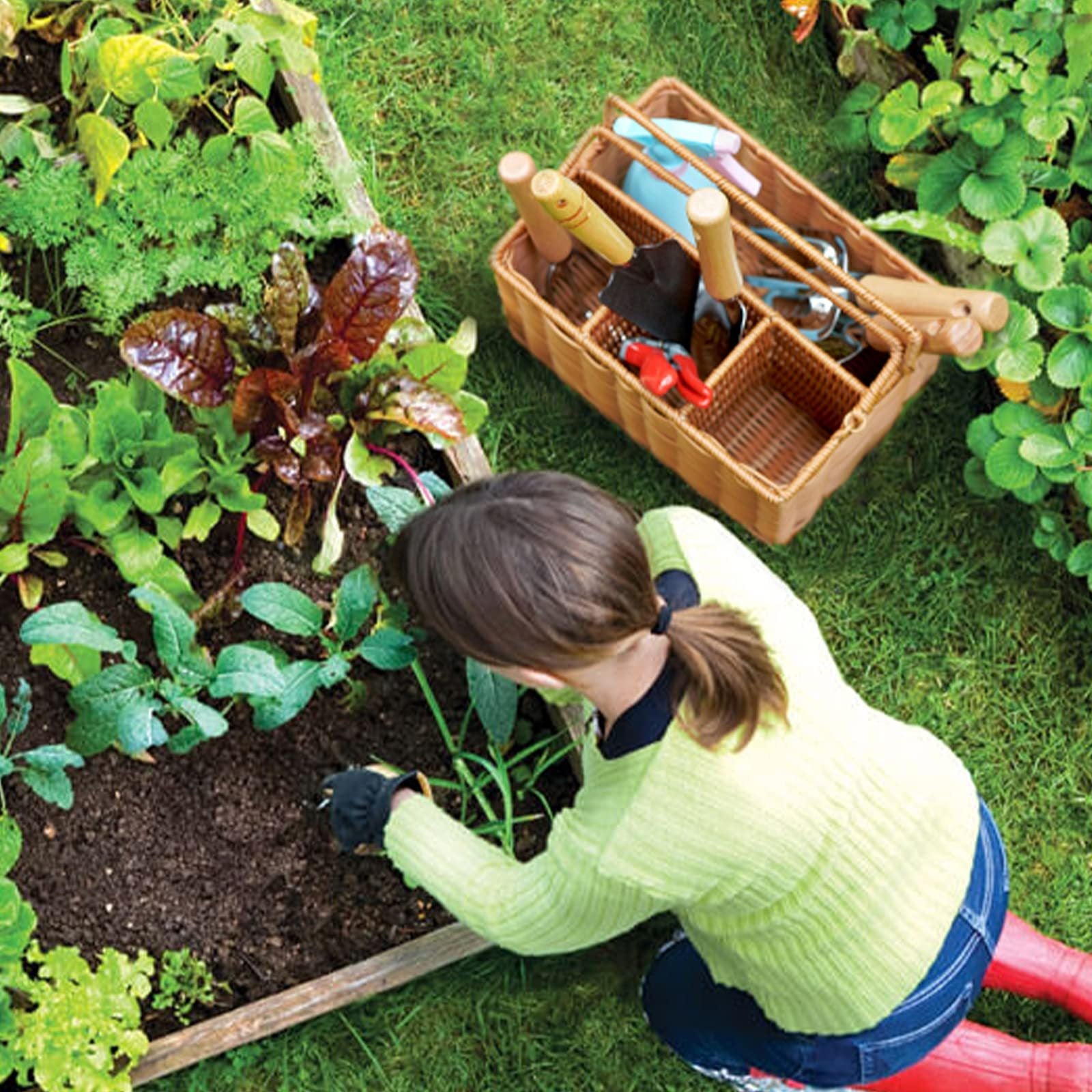 Gardening Hand Tools With Basket Brown Wood