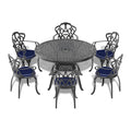 Cushions In Random Colors 7 Piece Set Of Cast Aluminum Patio Furniture With Cushions Yes Dining Set Black Seats 6 Rust Resistant Frame Water Resistant Cushion Garden & Outdoor Complete Patio Sets Aluminium