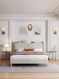 Queen Size Bed, Mesh Backboard Beautiful, With Led Lights, Cotton And Linen Fabric, Frame Stability, Easy To Assemble,Light Gray Queen Light Gray Mdf Acacia