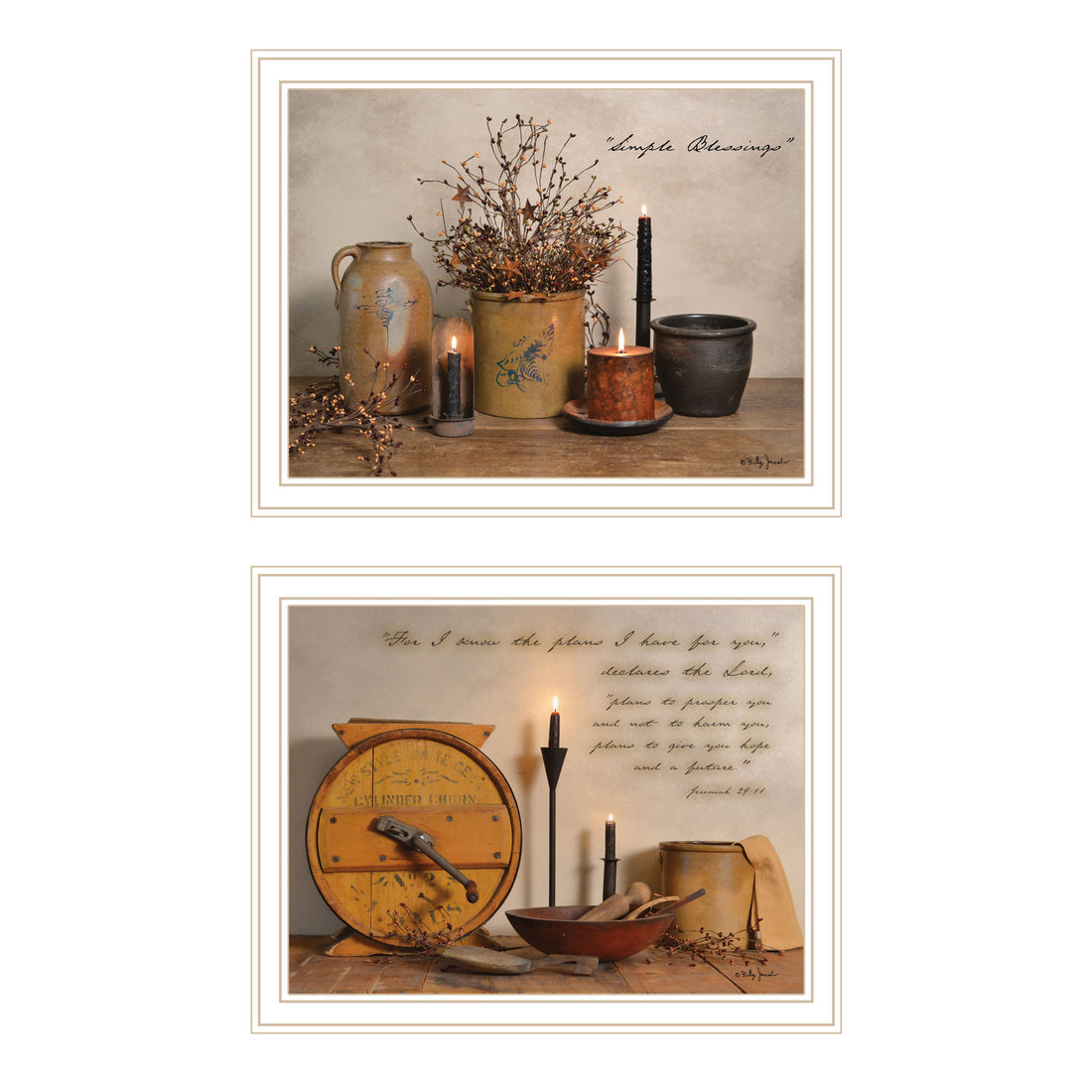 2 Piece Vignette Simple Blessings White Framed Wall Art For Living Room, Bedroom Wall Art Print For Home Decor By Billy Jacobs Multicolor Wood Paper