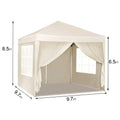 10'X10' Folding Canopy With 4 Removable Sidewalls Outdoor Event Shelter Upf 50 Gazebo Portable Tents For Parties Beach Camping Wedding Ez Pop Up Canopy 4Pcs Weight Bag Carry Bag Beige Metal