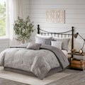 7 Piece Printed Seersucker Comforter Set Grey King King Grey Polyester