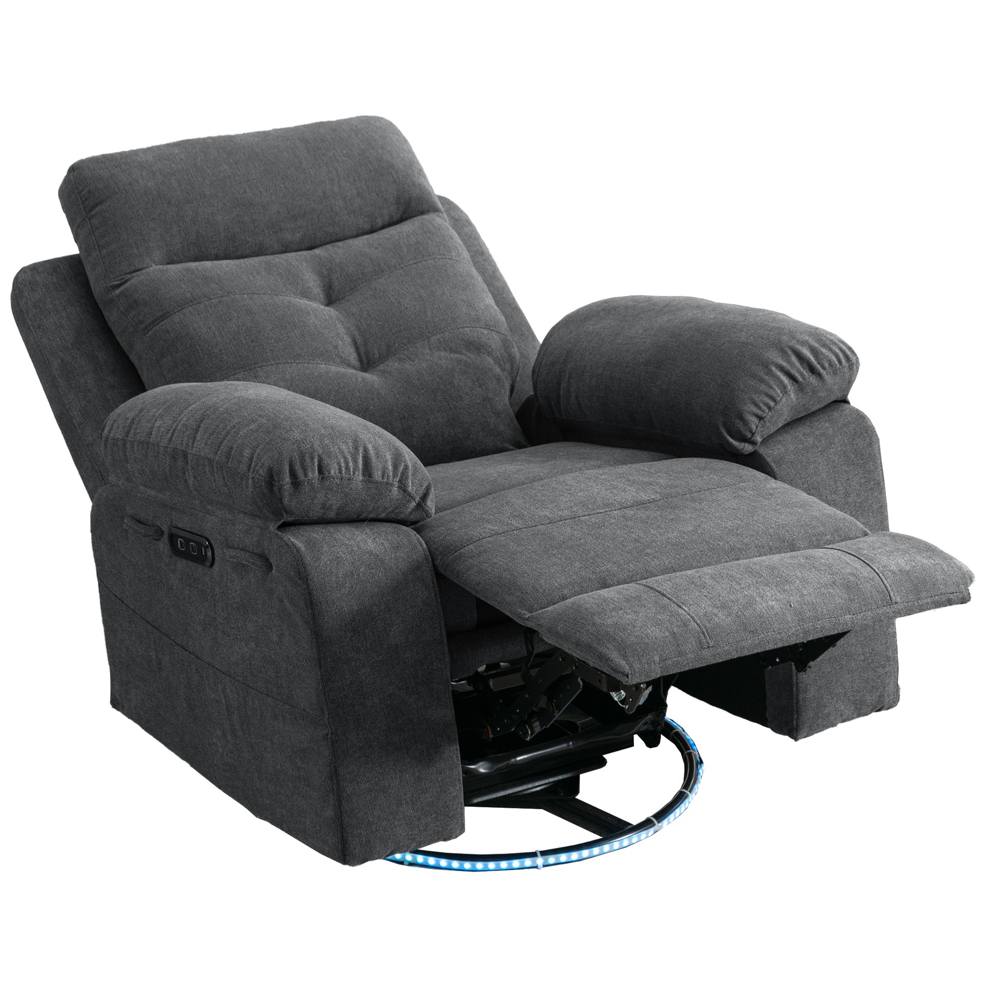 Power Recliner Glider Chair With Bluetooth Speaker 270 Degree Swivel With Led Light Side Arm With Storage Pockets Usb Type C Charging Port Button Control Retractable Footrest Adjustable Backrest Dg Dark Grey Linen Power Push Button Primary Living Space