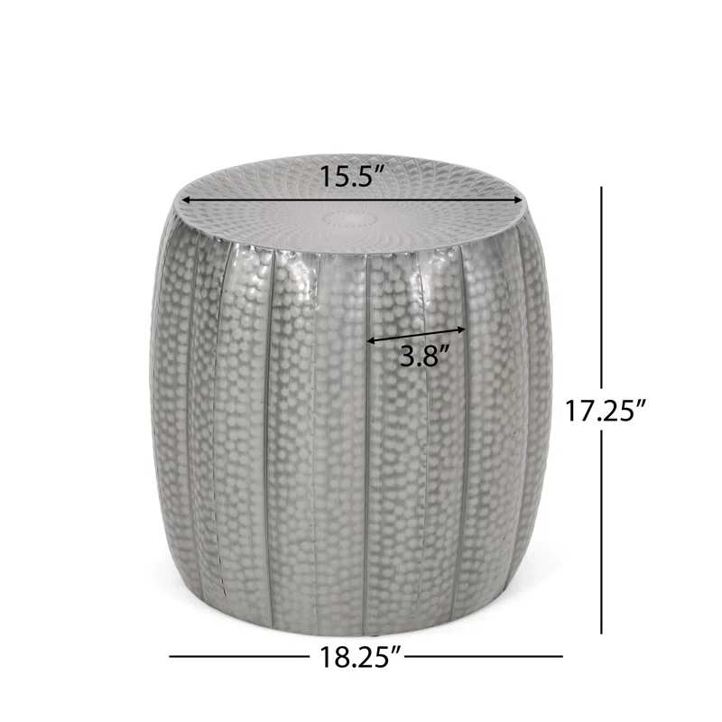 Metal Drum End Table Antique Silver Primary Living Space Contemporary Coffee & End Tables Iron