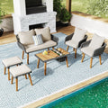 K&K 6 Piece Rope Patio Furniture Set, Outdoor Furniture With Acacia Wood Cool Bar Table With Ice Bucketdeep Seat Patio Conversation Set With Two Stools For Backyard Porch Balcony Black & Beige Yes Complete Patio Set Beige Black Seats 6 Weather Resistant