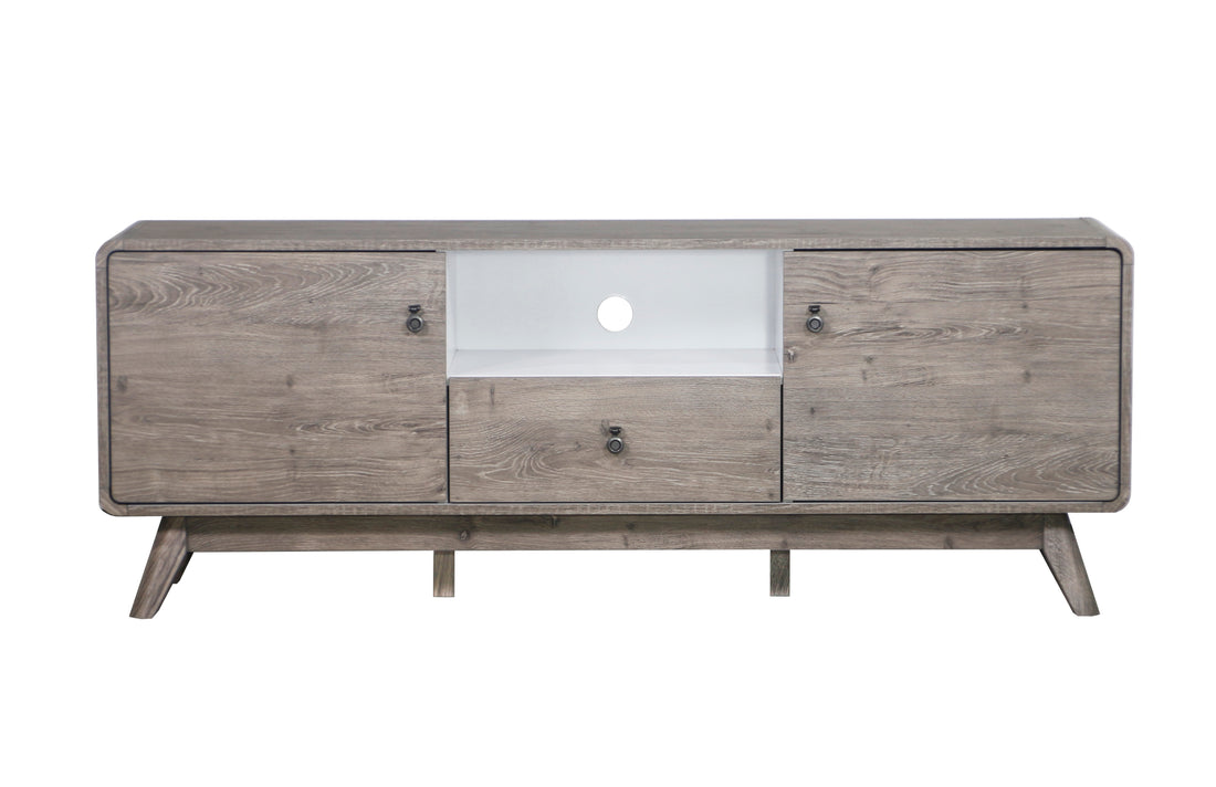 Tv Stand "Rustic Gray Oak Media Console Spacious Modern Tv Stand With Drawers And Cabinets, Ideal For 65 85 Inch Tvs" Gray 80 89 Inches Solid Wood