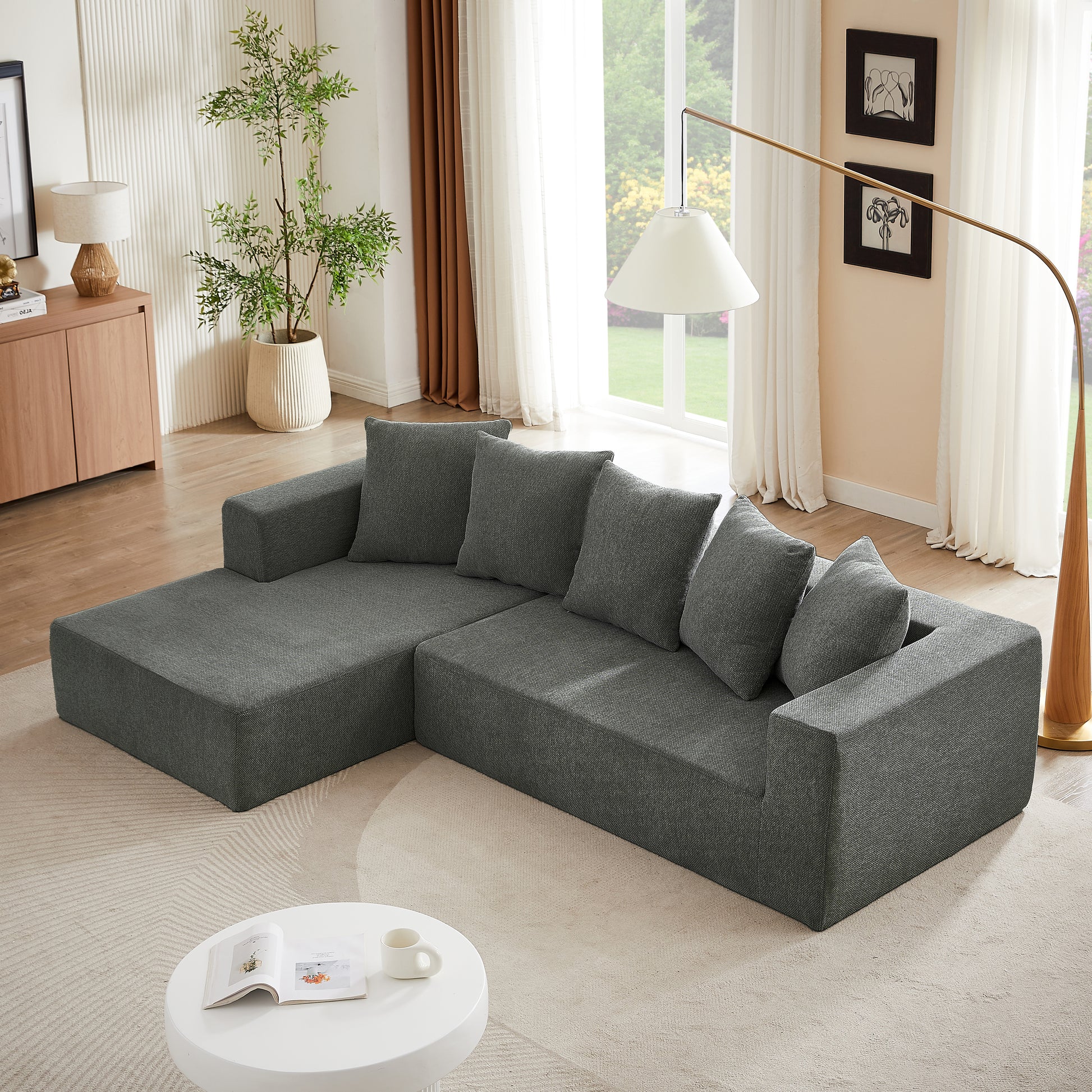 Chenille L Shaped Sectional Sofa Set,Minimalist Style Modular Sectional Sofa, Luxury Chenille Fabric Cloud Couch For Living Room Grey Chenille 4 Seat