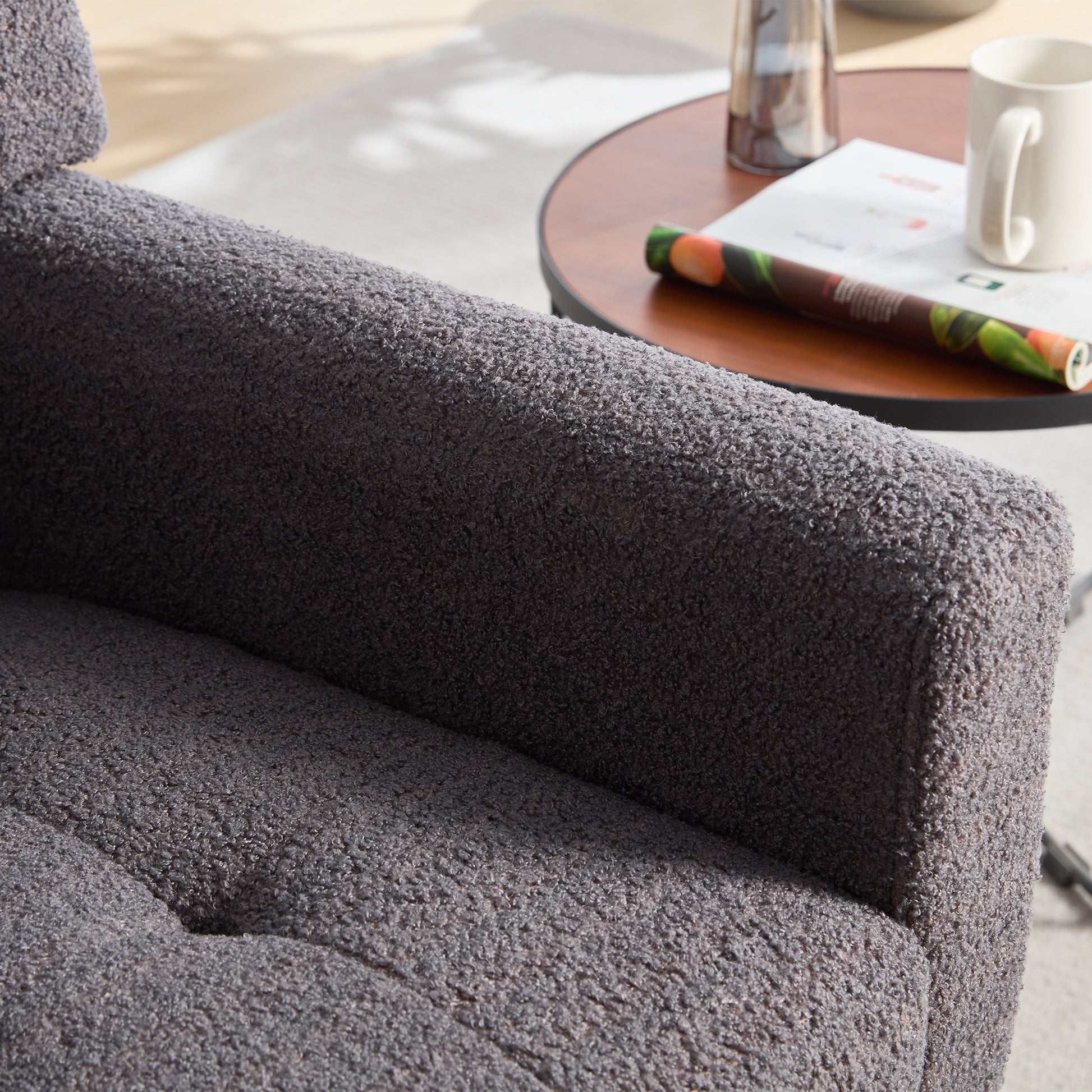 Modern Soft Teddy Material Ergonomics Accent Chair Living Room Chair Bedroom Chair Home Chair With Black Legs For Indoor Home Grey Teddy Fabric Grey Foam Upholstered