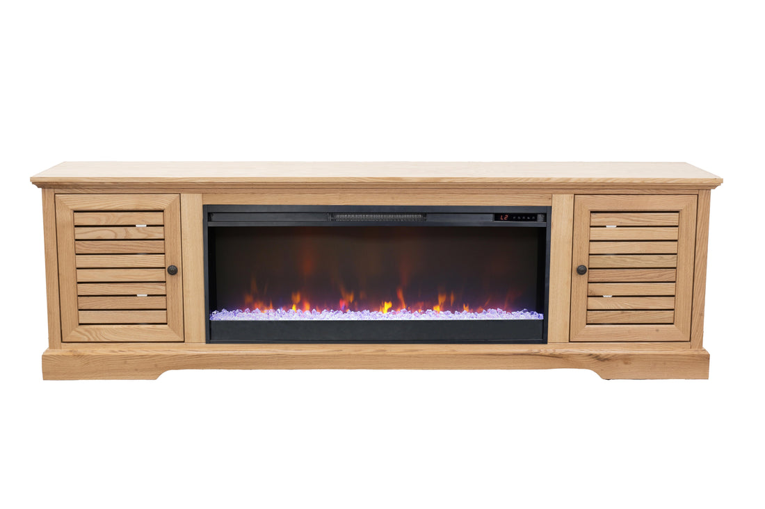 83 Inch Electric Fireplace Tv Console For Tvs Up To 95 Inches, Natural Finish Natural 90 Inches Or Larger Wood