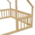 Full Wood House Shaped Floor Bed With Fence, Guardrails,Natural Full Natural American Design Pine