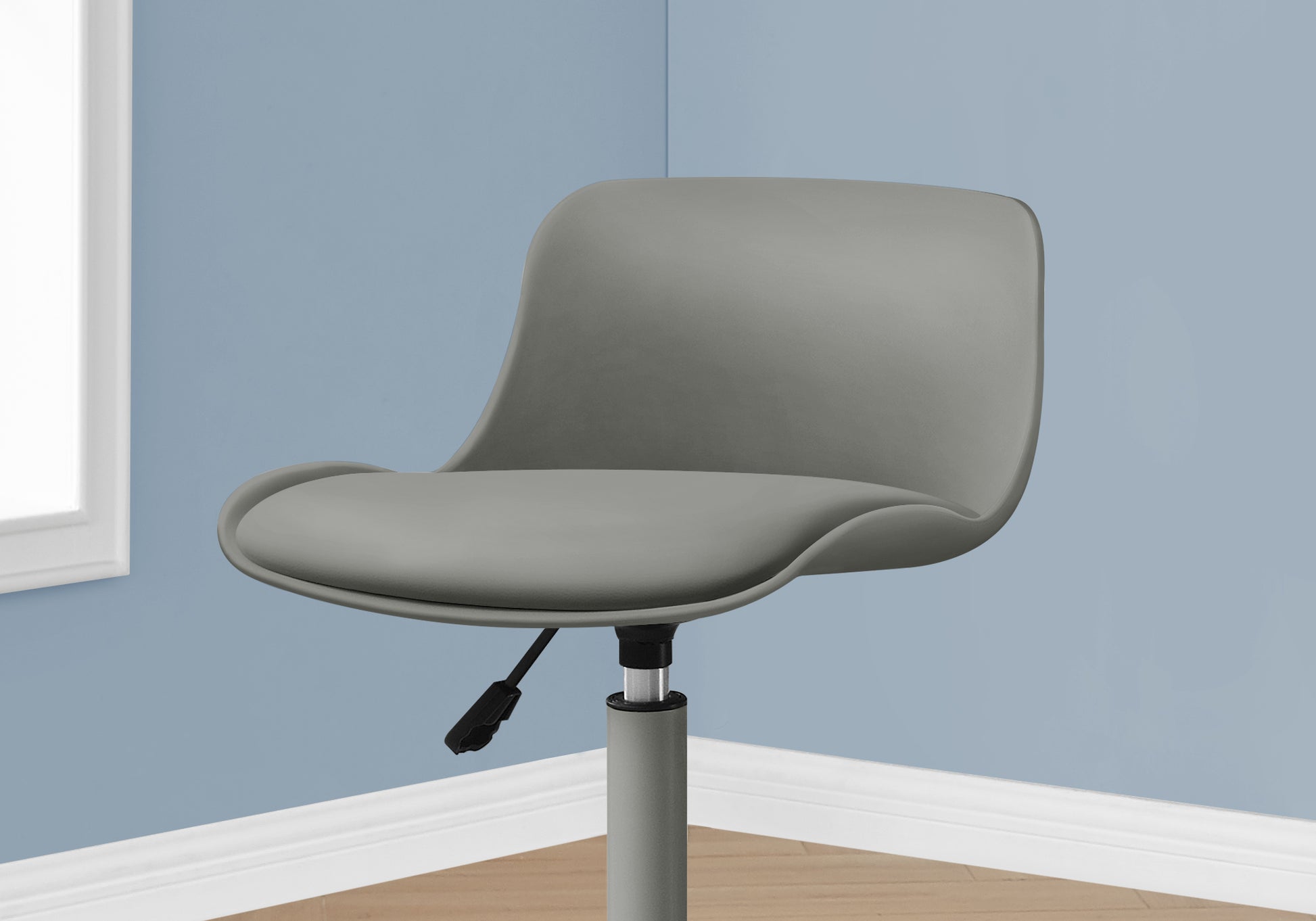 Office Chair, Adjustable Height, Swivel, Ergonomic, Computer Desk, Work, Juvenile, Grey Leather Look, Grey Metal, Contemporary, Modern Grey Foam Metal