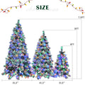 Pre Lit Spruce Snow Flocked Xmas Tree Set 4Ft, 6Ft, 7.5Ft With Pine Cones, Pe & Pvc Mixed Leaves, Artificial Hinged Xmas Tree With 820 Led Lights & 11 Flashing Modes, Perfect For Holiday Decoration White Green Polyethylene,Pvc