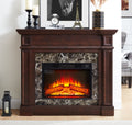 Electric Fireplace With Mantel, Fireplace Mantel, Fireplace Heater Freestanding, Realistic Stacked Stone Surround With Remote Control Timer Led Flame, Cherry, 45.66