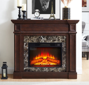 Electric Fireplace With Mantel, Fireplace Mantel, Fireplace Heater Freestanding, Realistic Stacked Stone Surround With Remote Control Timer Led Flame, Cherry, 45.66"W*11.8"D*40"H Cherry Mdf
