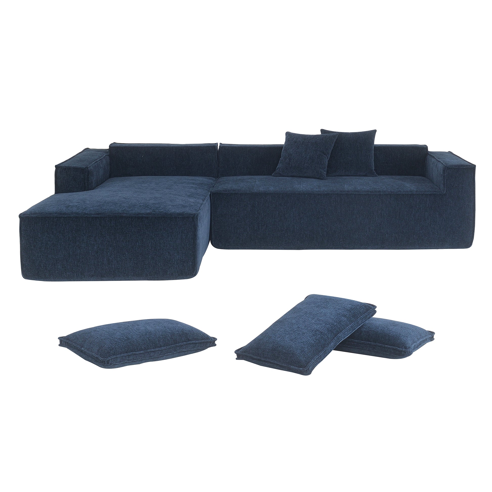 111.5*72"Minimalist Style Modular Sectional Sofa,Wrinkle Resistant Chenille Couch Set,L Shaped Sleeper Sofa Bed For Living Room,2 Pic Free Combination,No Assembly Require,3 Colors Dark Blue Chenille 4 Seat