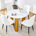 Round White Dining Table, Artificial Marble Glass Stickers, Golden Mdf Legs, Kitchen Dining Table, Living Room Dining Table 40 