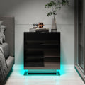 Nightstand With 3 Storage Drawers,Led Lights, End Table For Bedroom Furniture Black Particle Board