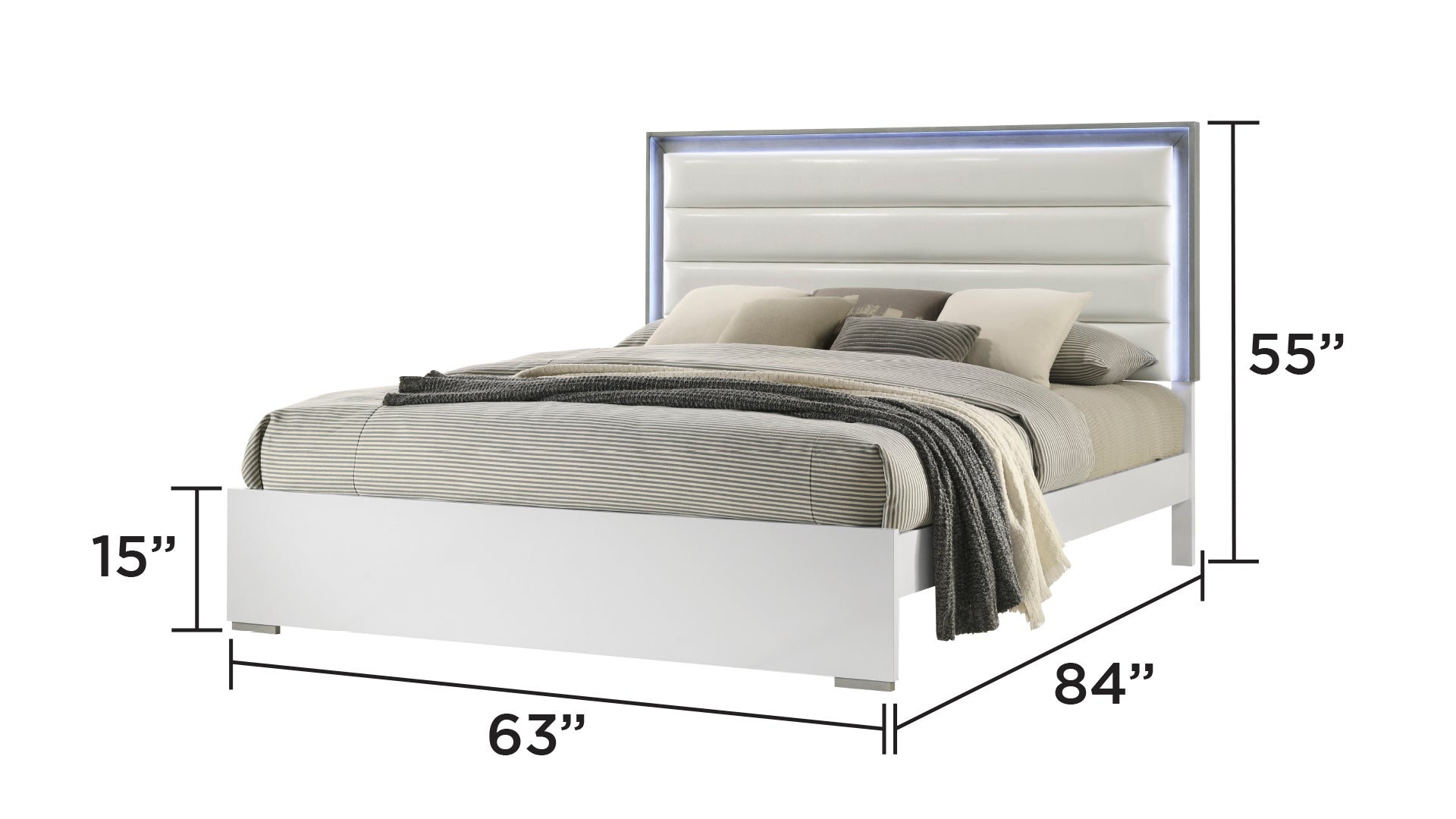 Olivia Contemporary Style 4 Pc Queen Bedroom Set With Led Headboard Made With Wood In White Box Spring Required Queen White Wood 4 Piece Set Bedroom Bed Included,Dresser Included,Mirror