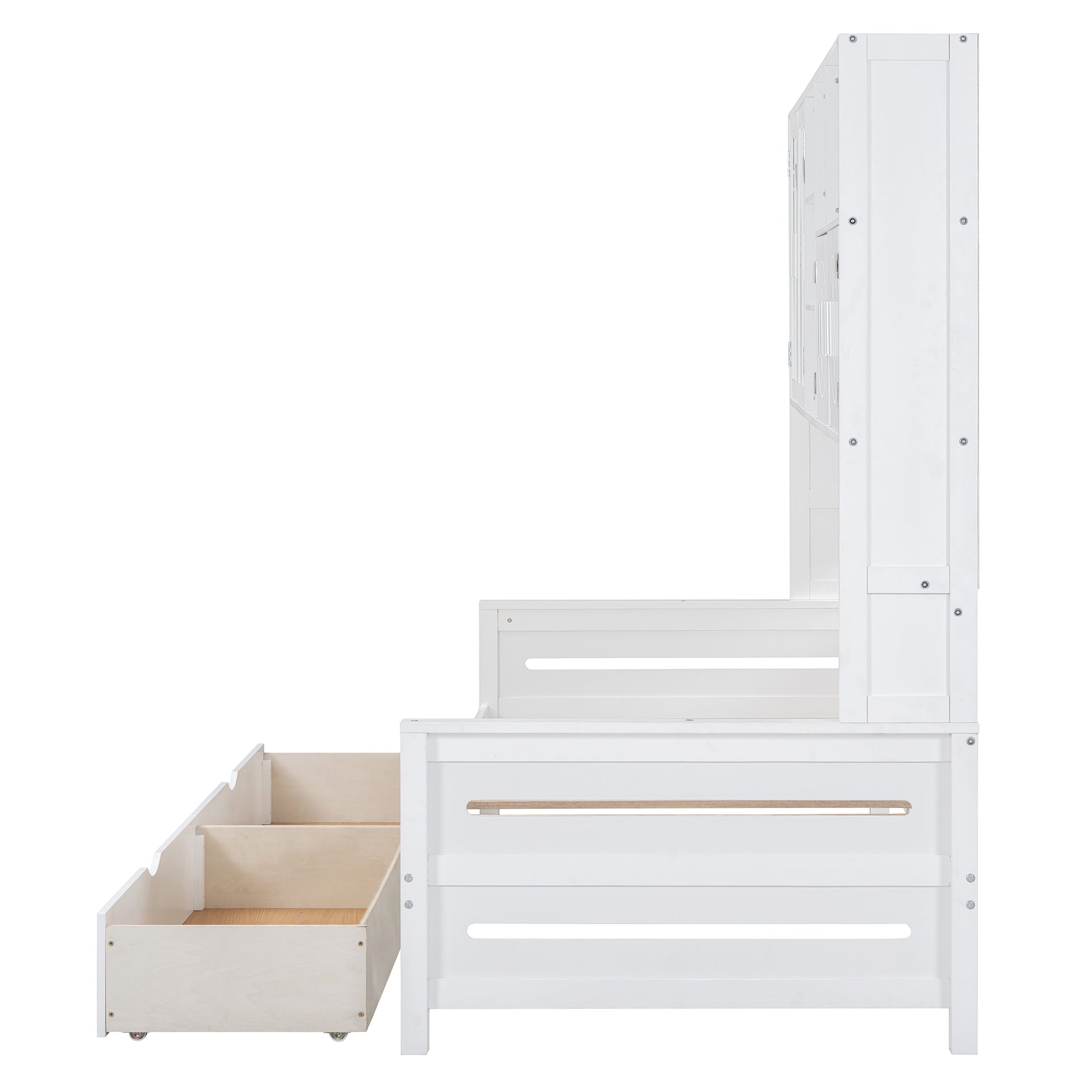 Twin Size Wooden Daybed With 2 Drawers, And All In One Cabinet And Shelf, White Twin White Wood