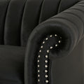 84 Inch Black 3 Seater Velvet Sofa Button Tufted With Trim, Curved Backrest, And Rolled Arms, Stylish And Elegant Couch For Modern Living Rooms, Durable Upholstery, Luxury Design Black Velvet Wood Primary Living Space Medium Firm Loose Back Medium Duty
