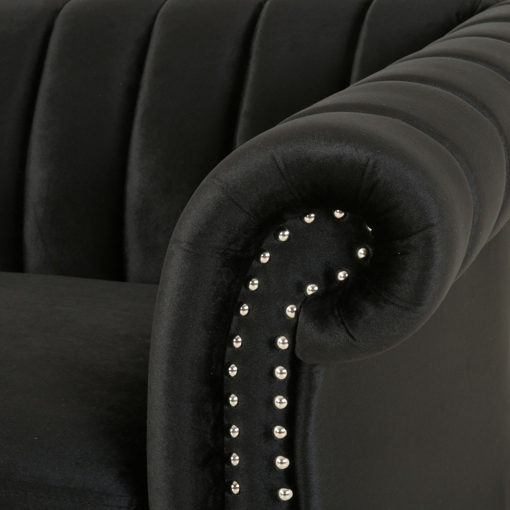 84 Inch Black 3 Seater Velvet Sofa Button Tufted With Trim, Curved Backrest, And Rolled Arms, Stylish And Elegant Couch For Modern Living Rooms, Durable Upholstery, Luxury Design Black Velvet Wood Primary Living Space Medium Firm Loose Back Medium Duty