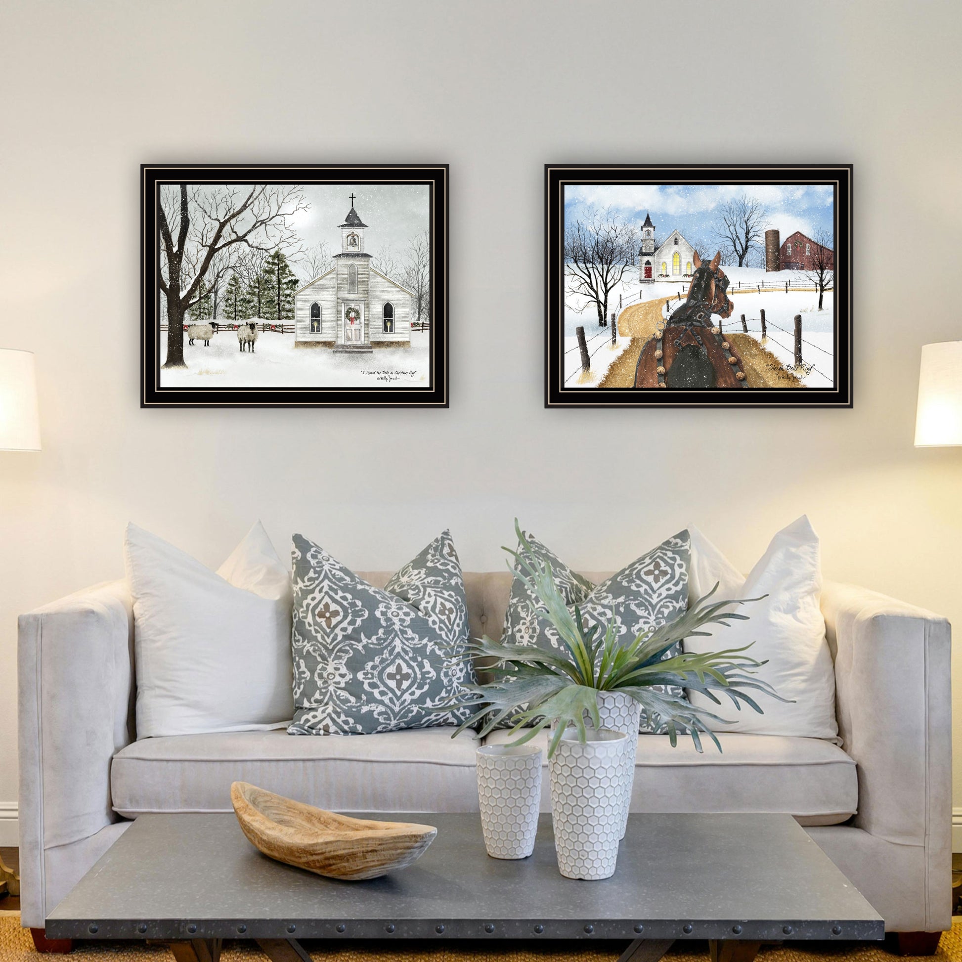 2 Piece Vignette Sleigh Bells Ring Black Framed Wall Art For Living Room, Bedroom Wall Art Print For Home Decor By Billy Jacobs Multi Wood Paper