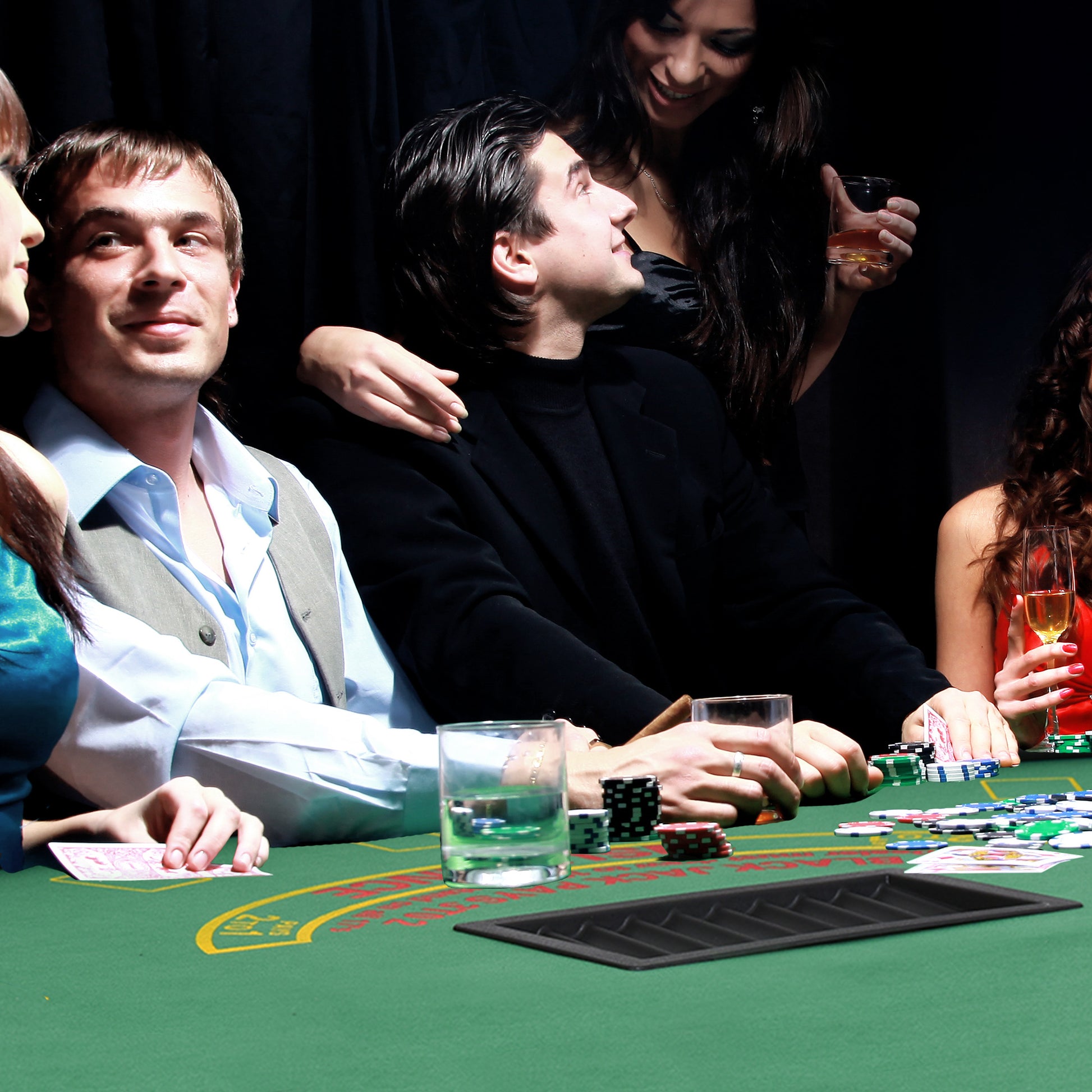 Soozier Poker Table Foldable, 72" Blackjack Table For 7 Players With Chip & Cup Holder, Green Felt Green Mdf Steel