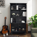 Bookcase With Cabinet, Bookshelf With Doors, Black&Honey Black Vertical Primary Living Space Closed Back Wood With Doors Mdf