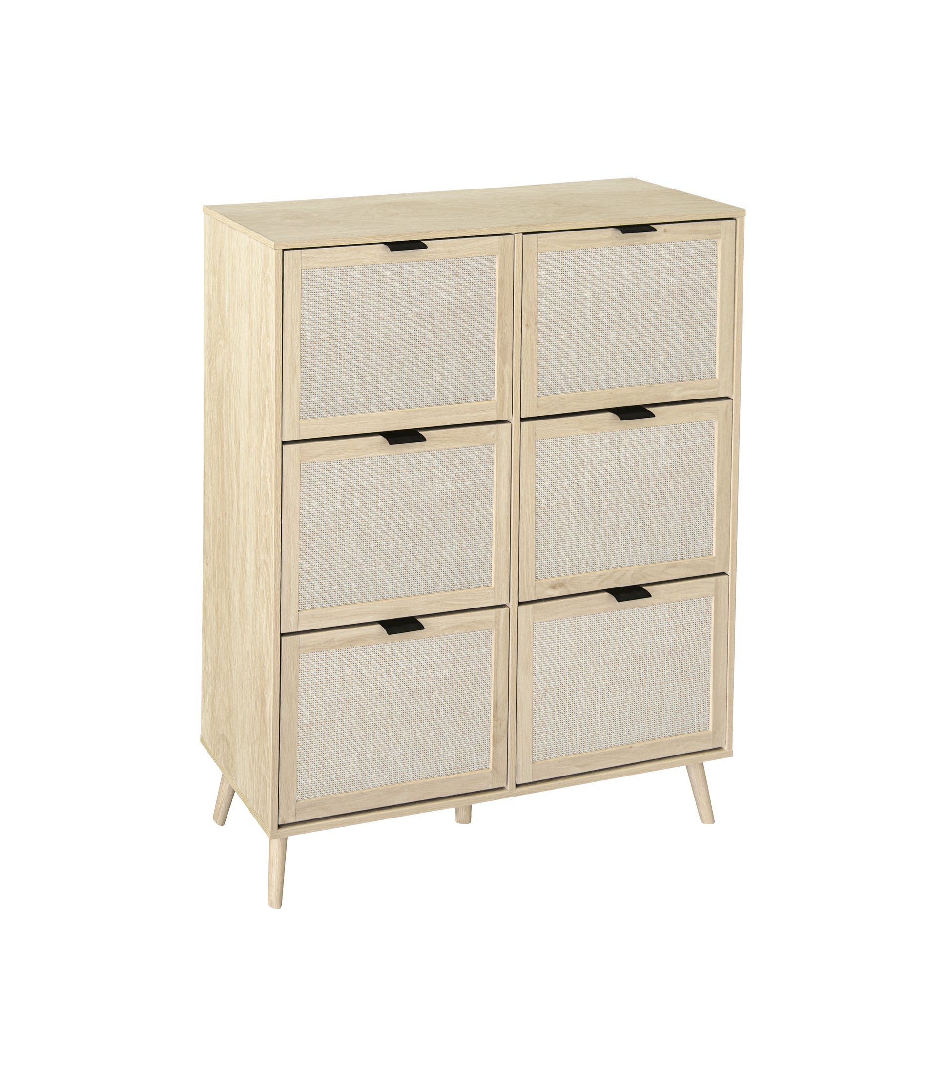 Rattan 6 Door Shoe Rack, Freestanding Modern Shoe Storage Cabinet, For Entryway Natural Particle Board