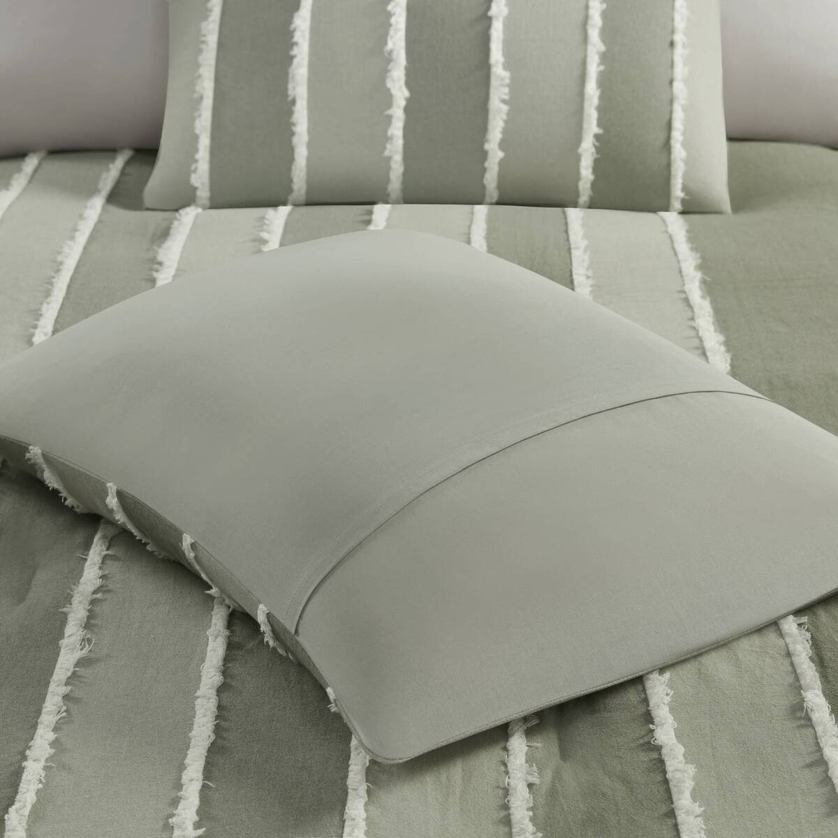 3 Piece Striped Cotton Comforter Set Sage Full Queen Sage Cotton