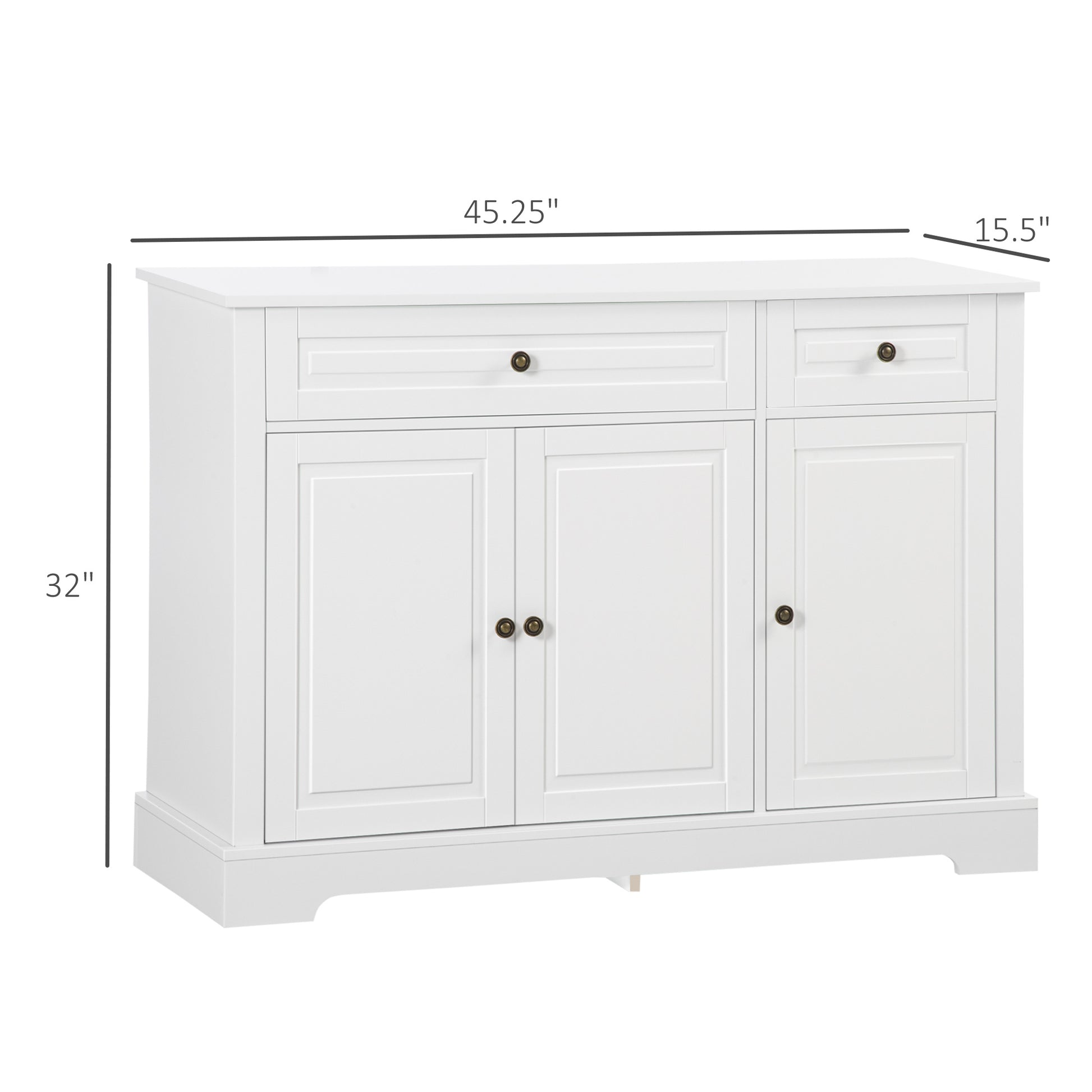 Homcom Sideboard Buffet Cabinet, Modern Kitchen Cabinet With 2 Drawers And Adjustable Shelves, Coffee Bar Cabinet, White White Mdf