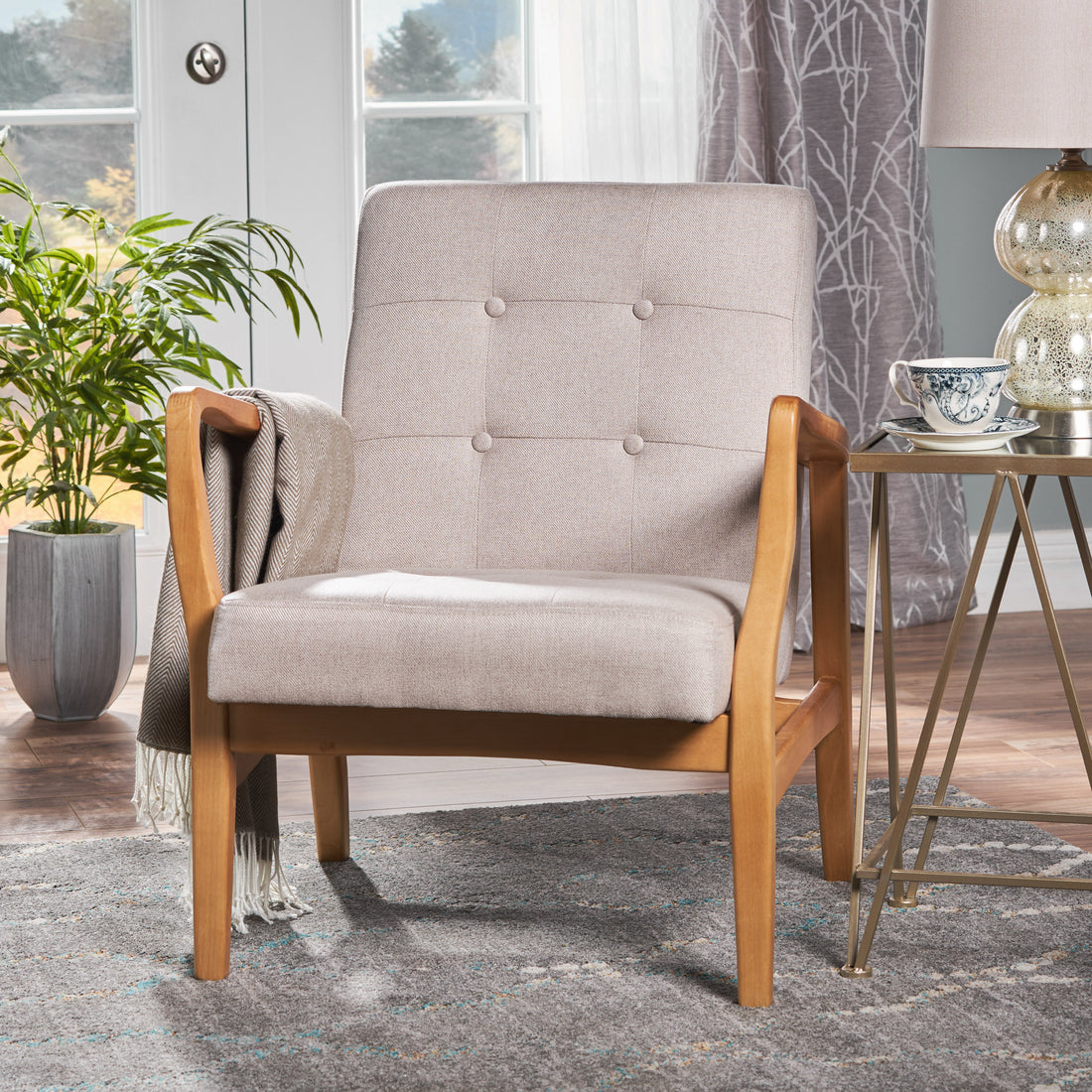 Beige Fabric Mid Century Modern Club Chair Beige Fabric